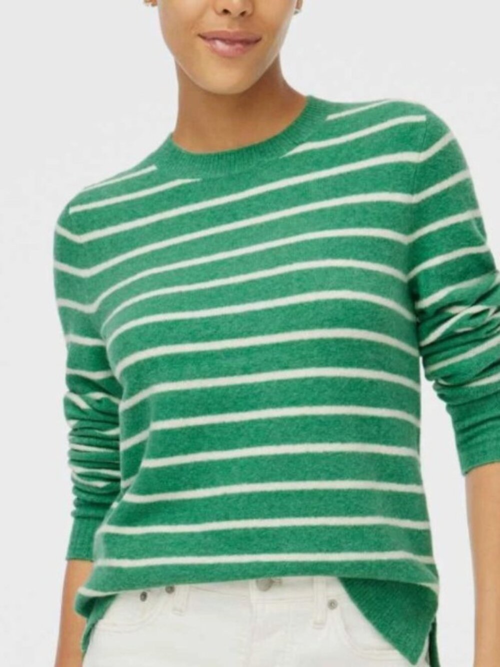 J Crew Factory green striped crewneck sweater in extra-soft yarn